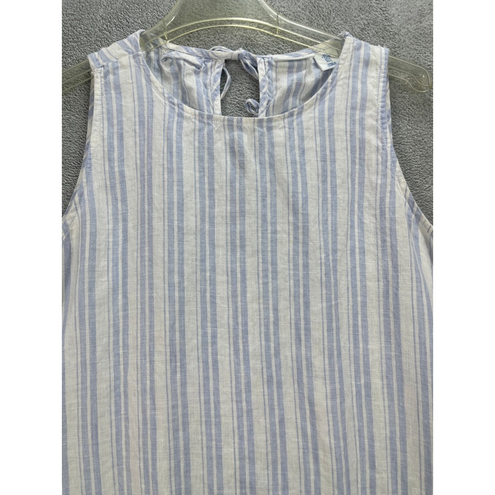 Sigrid Olsen Dress Women Large Blue Striped Linen Sleeveless Midi Shift Slits - Picture 2 of 11